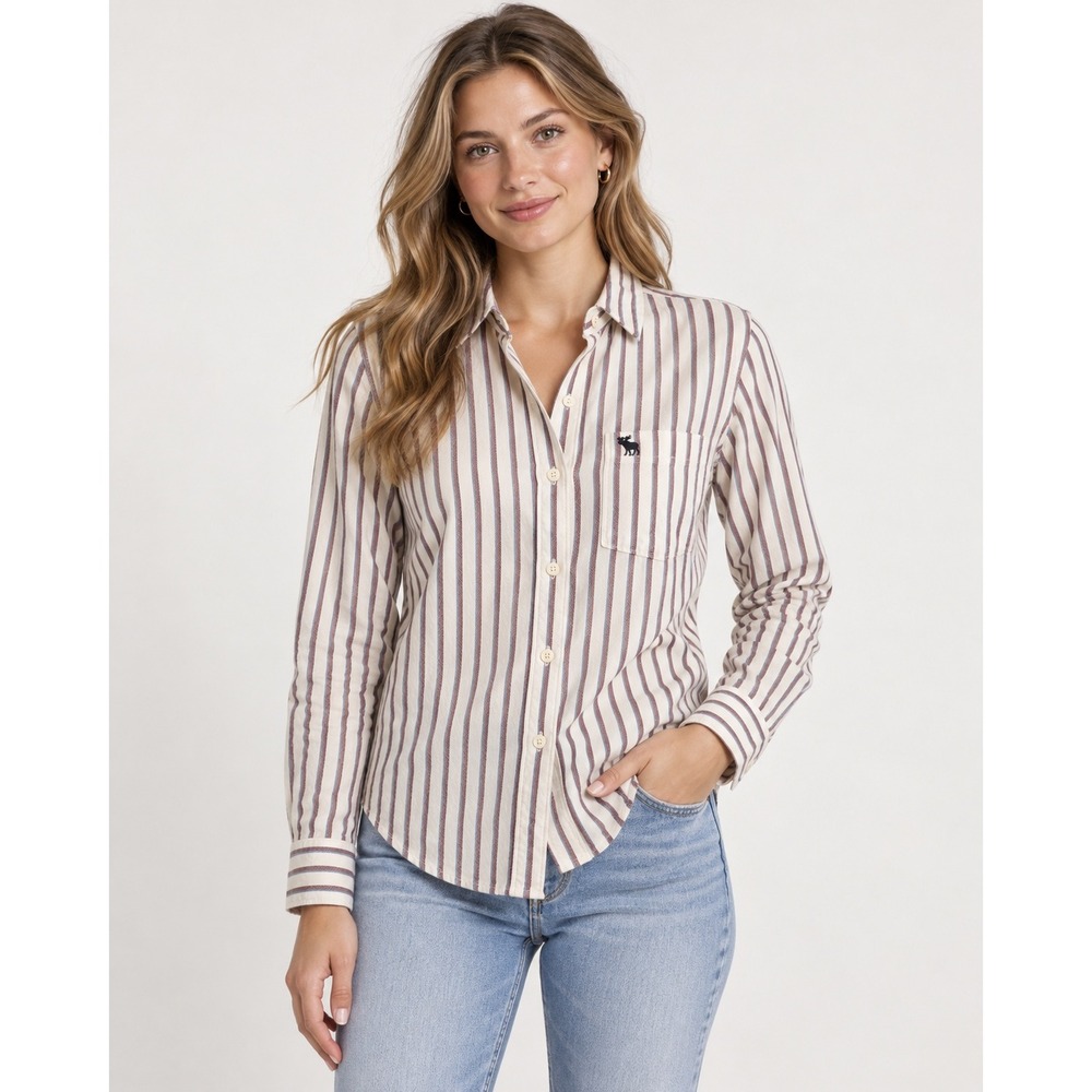 Abercrombie & Fitch Womens XS Striped Button Down Shirt Red Blue White L/S